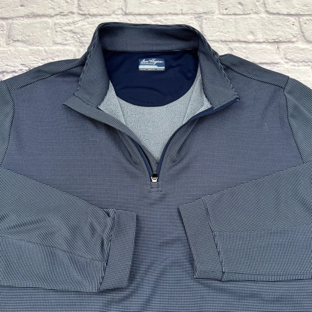 Ben Hogan Performance Mens 2XL Dark Blue Micro Stripe 1/4 Zip Fleece Pullover